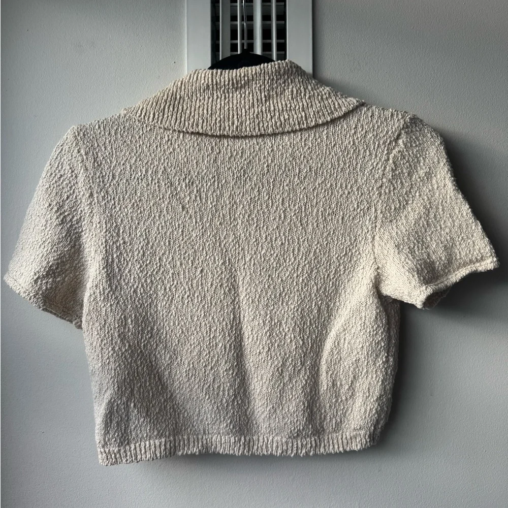 Short Sleeve Boucle Cardigan with Curved Hem - Picture 2 of 10